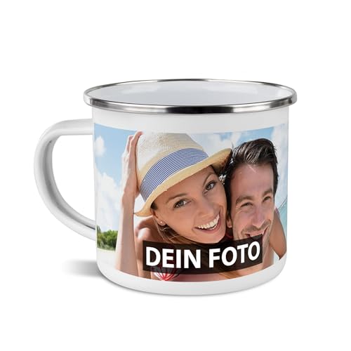 PR Print Royal Tasse mit Foto und Text selbst gestalten - Wunschtext, Wunschfoto, Geburtstag, Weihnachten - Emaille Rand Silber, 300 ml I Personalisiert von PR Print Royal