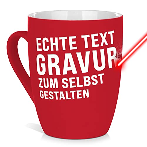 PR Print Royal Tasse mit Gravur selbst gestalten - mit eigenem Spruch/Wunschname gravieren - Geschenk Geburtstag, Weihnachten, Freunde, Familie Keramiktasse außen gummiert - Rot, 300 ml I Lasergravur von PR Print Royal