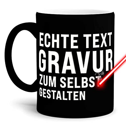 PR Print Royal Tasse mit Gravur selbst gestalten - mit eigenem Wunschtext oder Wunschname gravieren - Keramiktasse Matte Oberfläche - schwarz, 300 ml | Personalisiert mit Lasergravur von PR Print Royal