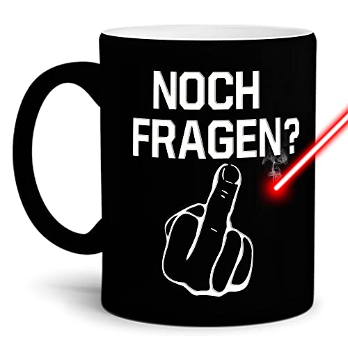 PR Print Royal Tasse mit Gravur & Spruch - Noch Fragen? - Mittelfinger - Geschenk für Freunde, Büro, Arbeit, Geburtstag, Weihnachten - Keramik gravieren, Schwarz matt, 300 ml von PR Print Royal