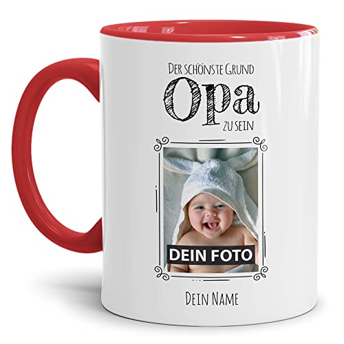 PR Print Royal Tasse mit Spruch - Der schönste Grund Opa zu Sein - Personalisierbare Keramiktasse mit Namen und Foto - Geschenk Opa - Innen & Henkel Rot, 300 ml von PR Print Royal