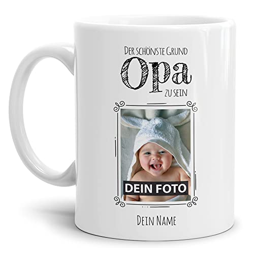 PR Print Royal Tasse mit Spruch - Der schönste Grund Opa zu Sein - Personalisierbare Keramiktasse mit Namen und Foto - Geschenk Opa - Weiß, 300 ml von PR Print Royal