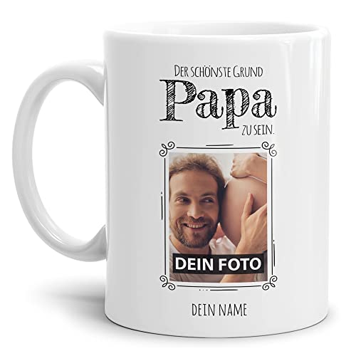 PR Print Royal Tasse mit Spruch - Der schönste Grund Papa zu Sein - Personalisierbare Keramiktasse mit Namen und Foto - Geschenk Papa - Weiß, 300 ml von PR Print Royal