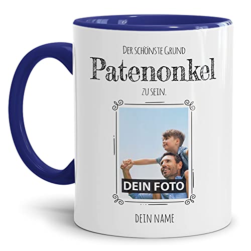 PR Print Royal Tasse mit Spruch - Der schönste Grund Patenonkel zu Sein - Personalisierbare Keramiktasse mit Namen und Foto - Geschenk Patenonkel - Innen & Henkel Dunkelblau, 300 ml von PR Print Royal