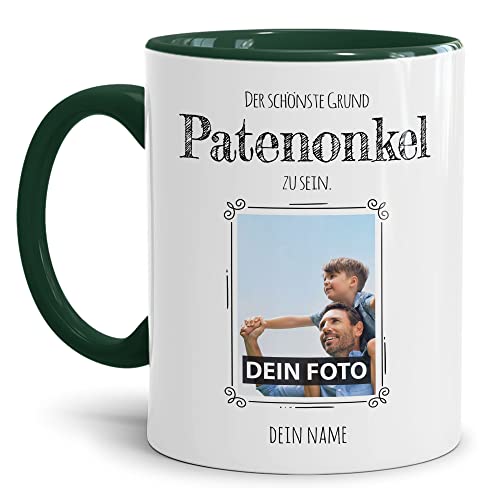 PR Print Royal Tasse mit Spruch - Der schönste Grund Patenonkel zu Sein - Personalisierbare Keramiktasse mit Namen und Foto - Geschenk Patenonkel - Innen & Henkel Dunkelgrün, 300 ml von PR Print Royal