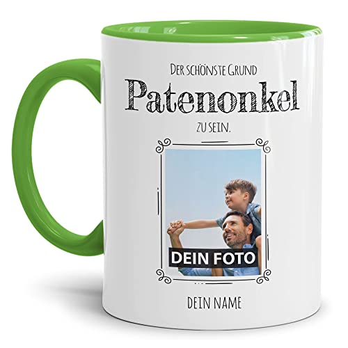 PR Print Royal Tasse mit Spruch - Der schönste Grund Patenonkel zu Sein - Personalisierbare Keramiktasse mit Namen und Foto - Geschenk Patenonkel - Innen & Henkel Hellgrün, 300 ml von PR Print Royal