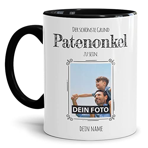 PR Print Royal Tasse mit Spruch - Der schönste Grund Patenonkel zu Sein - Personalisierbare Keramiktasse mit Namen und Foto - Geschenk Patenonkel - Innen & Henkel Schwarz, 300 ml von PR Print Royal