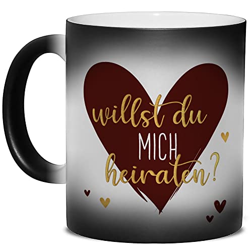 PR Print Royal Tasse mit Spruch - Willst du Mich heiraten? Herz-Motiv - Kaffeetasse Zaubertasse Farbwechel - Heiratsantrag, Überraschung, Paar, Liebe - Hochwertige Keramik, 300 ml von PR Print Royal