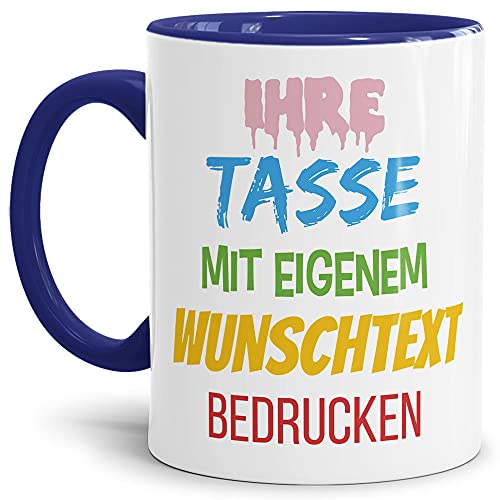 PR Print Royal Tasse mit Text selbst gestalten - Geschenk für Frauen, Männer, Geburtstag, Weihnachten - Keramik Innen & Henkel Dunkelblau I Mittig gegenüber vom Henkel Bedruckt von PR Print Royal