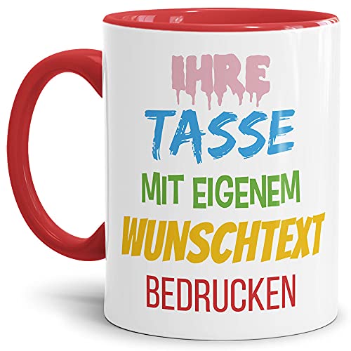 PR Print Royal Tasse mit Text selbst gestalten - Geschenk für Frauen, Männer, Geburtstag, Weihnachten - Keramik Innen & Henkel Rot I Links & Rechts vom Henkel Bedruckt von PR Print Royal