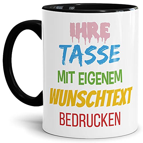 PR Print Royal Tasse mit Text selbst gestalten - Geschenk für Frauen, Männer, Geburtstag, Weihnachten - Keramik Innen & Henkel Schwarz I Links & Rechts vom Henkel Bedruckt von PR Print Royal