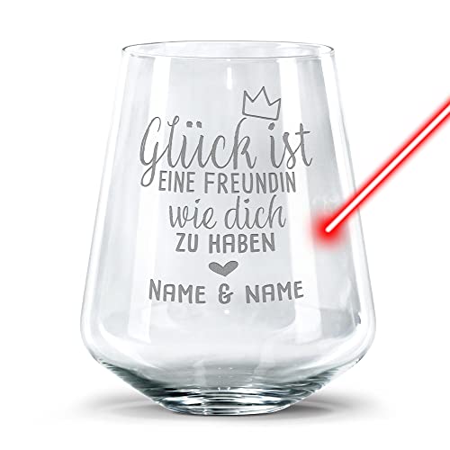 PR Print Royal Trinkglas mit Gravur - Glück ist eine Freundin wie Dich zu haben mit Namen - Geschenk für Beste Freundin, Trinkglas graviert I Individuelle Gravur, 400 ml von PR Print Royal