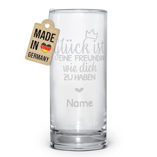PR Print Royal Trinkglas mit Gravur - Glück ist eine Freundin wie dich zu haben - mit Name personalisiert, Geschenk für beste Freundin, Trinkglas graviert mit Name I Lasergravur, 400 ml von PR Print Royal