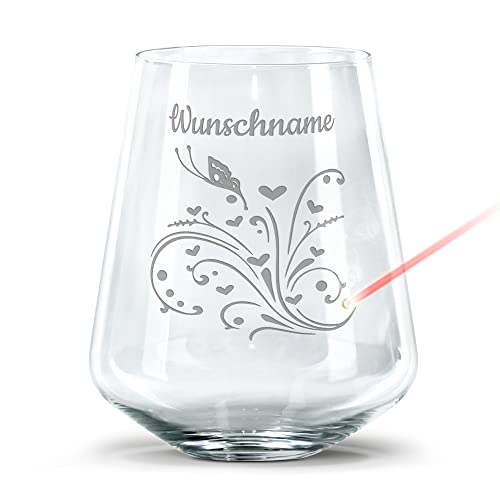 PR Print Royal Trinkglas mit Gravur - Schmetterling - mit Namen - Geschenk für Beste Freundin, Trinkglas graviert, Geburtstagsgeschenk Beste Freundin | Individuelle Gravur, 400 ml von PR Print Royal