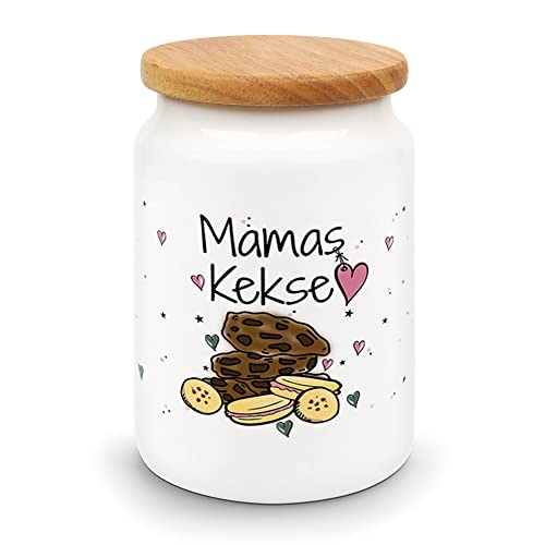 PR Print Royal Vorratsdose mit Spruch - Mamas Kekse - Hochwertige Keramikdose mit Holzdeckel - Keksdose aus Keramik - 650 ml, Lebensmittelecht | Persönliche Geschenkidee von PR Print Royal