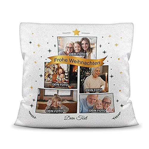 PR Print Royal Weihnachts-Kissen mit Füllung - Frohe Weihnachten - selbst gestalten mit 5 Fotos & Text Familie, Freunde, Merry Christmas I Personalisiert, Kissen Weiß flauschig, 40x40 cm von PR Print Royal