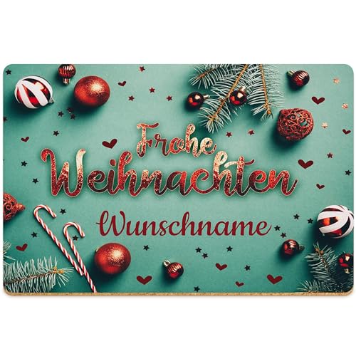 PR Print Royal Weihnachts-Platzsets mit Name - Tischset Frohe Weihnachten - Platzdeckchen Wichtelgeschenk für Kollegin | rutschfeste & abwischbare Unterlage Kork, 40x30cm, 1 Stück von PR Print Royal