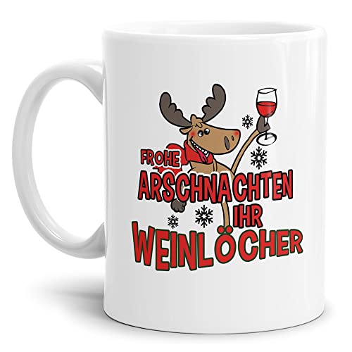 PR Print Royal Weihnachts-Tasse mit Spruch - Arschnachten Weinlöcher - Lustiges Geschenk, Weihnachten, Familie, Freunde - Keramik Weiß, 300 ml von PR Print Royal