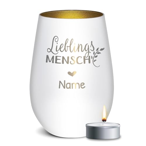 PR Print Royal Weißes Windlicht mit Gravur - Lieblingsmensch - mit Name Personalisieren - Geschenk für Beste Freundin | Individuelle Gravur inkl. Teelicht, 450 ml, Innen Gold PR Print Royal Weißes Windlicht mit Gravur - Lieblingsmensch - mit Name Personalisieren - Geschenk für Beste Freundin | Individuelle Gravur inkl. Teelicht, 450 ml, Innen Gold von PR Print Royal
