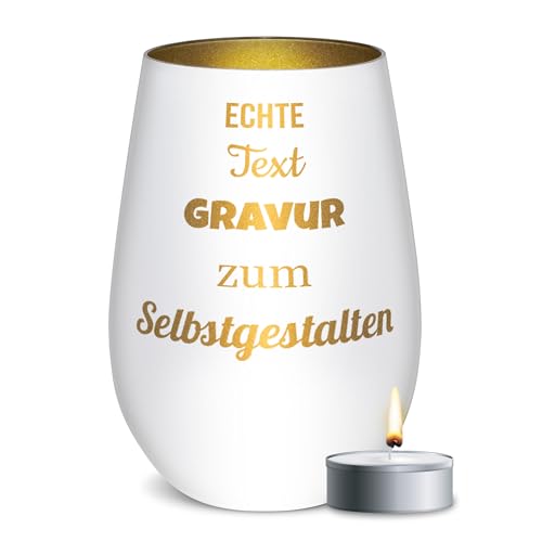 PR Print Royal Weißes Windlicht Mit Gravur - Name Oder Text - Glas Selbst Gestalten, Geschenk Zum Geburtstag, Weihnachten | Inkl. Teelicht & Persönlicher Gravur, 450 Ml, Innen Gold PR Print Royal Weißes Windlicht Mit Gravur - Name Oder Text - Glas Selbst Gestalten, Geschenk Zum Geburtstag, Weihnachten | Inkl. Teelicht & Persönlicher Gravur, 450 Ml, Innen Gold von PR Print Royal