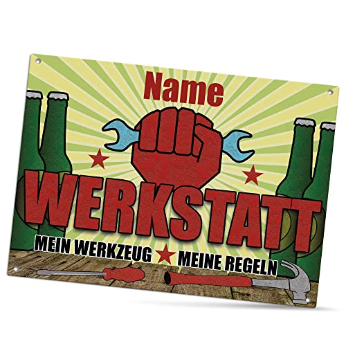 PR Print Royal Werkstattschild selbst gestalten - Werkstatt, Mein Werkzeug, Meine Regeln - Metallschild personalisiert mit Name, Geschenk für Männer | Wetterfest, 21x15 cm PR Print Royal Werkstattschild selbst gestalten - Werkstatt, Mein Werkzeug, Meine Regeln - Metallschild personalisiert mit Name, Geschenk für Männer | Wetterfest, 21x15 cm von PR Print Royal