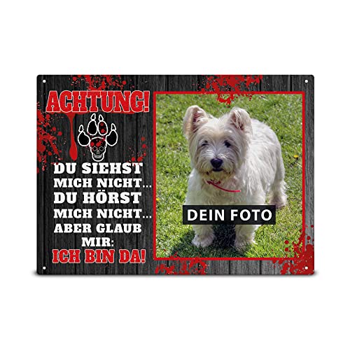 PR Print Royal Wetterfestes Vorsicht Hund Schild mit Foto - Du siehst Mich Nicht Aber ich Bin da - Hundeschild selbst gestalten mit Bild, Geschenkidee für Hundebesitzer | Metallschild, 21x15 cm von PR Print Royal