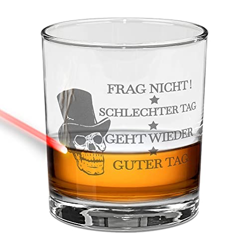 PR Print Royal Whiskyglas mit Gravur und Totenkopf Motiv - Guter Tag, schlechter Tag, frag Nicht! - Whisky graviert Tumbler, Lustiges Geschenk für Männer zum Geburtstag, Weihnachten | 315 ml, Gravur von PR Print Royal