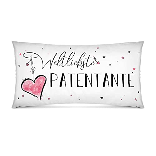 PR Print Royal XXL-Deko-Kissen mit Füllung - Weltliebste Patentante - Geschenk für die Beste Patentante, Geburtstag - Weiß, 80x40 cm von PR Print Royal