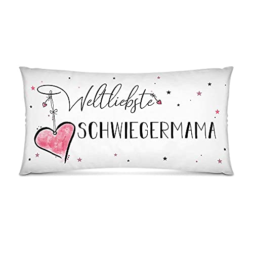 PR Print Royal XXL-Deko-Kissen mit Füllung - Weltliebste Schwiegermama - Geschenk für die Beste Schwiegermama, Geburtstag - Weiß, 80x40 cm von PR Print Royal