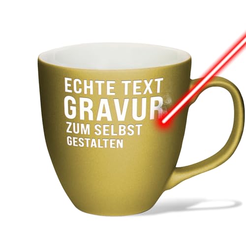 PR Print Royal XXL Jumbotasse gravieren, Hochwertige Porzellan-Tasse mit Gravur, Soft Touch Oberfläche matt, in Green Gold, 400 ml | Personalisiertes Geschenk von PR Print Royal