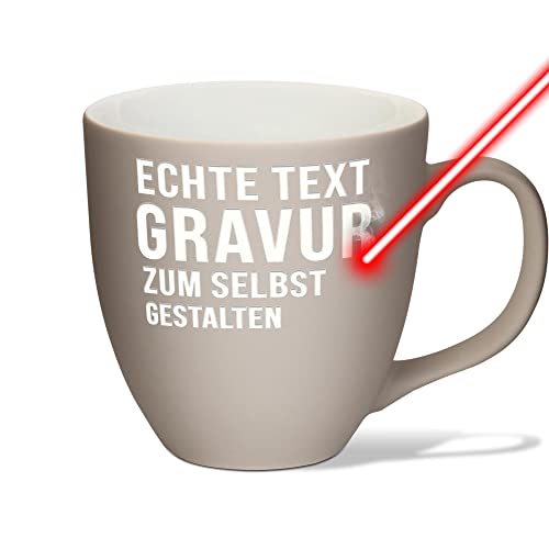 PR Print Royal XXL Jumbotasse gravieren, Hochwertige Porzellan-Tasse mit Gravur, Soft Touch Oberfläche matt, in Warm Grey, 400 ml | Personalisiertes Geschenk von PR Print Royal