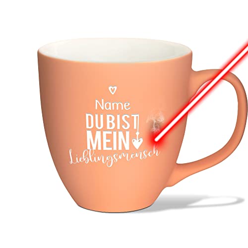 PR Print Royal XXL Jumbotasse graviert mit Name und Spruch - Lieblingsmensch - Hochwertige Porzellan-Tasse mit Gravur, Soft Touch Oberfläche matt, Geschenk für Mama | Flower Orange, 400 ml von PR Print Royal