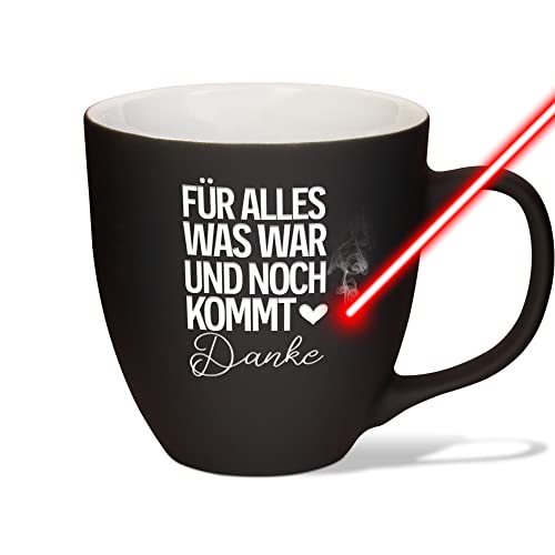 PR Print Royal XXL Jumbotasse graviert mit Spruch - Danke - Hochwertige Porzellan-Tasse mit Gravur, Soft Touch Oberfläche matt, Geschenk Beste Freundin Geburtstag Weihnachten | Diamond Black, 400 ml von PR Print Royal