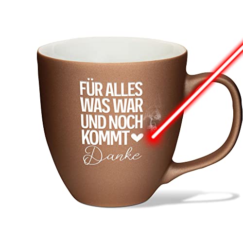 PR Print Royal XXL Jumbotasse graviert mit Spruch - Danke - Hochwertige Porzellan-Tasse mit Gravur, Soft Touch Oberfläche matt, Geschenk Beste Freundin Geburtstag Weihnachten | Mystery Copper, 400 ml von PR Print Royal