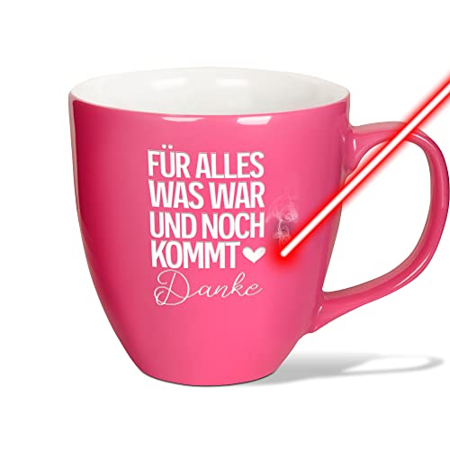 PR Print Royal XXL Jumbotasse graviert mit Spruch - Danke - Hochwertige Porzellan-Tasse mit Gravur, hochglänzende Oberfläche, Geschenk Beste Freundin Geburtstag Weihnachten | Fancy Pink, 400 ml von PR Print Royal