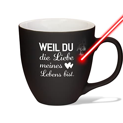 PR Print Royal XXL Jumbotasse graviert mit Spruch - Liebe meines Lebens - Hochwertige Porzellan-Tasse mit Gravur, Soft Touch Oberfläche matt, Weihnachten | Diamond Black, 400 ml von PR Print Royal