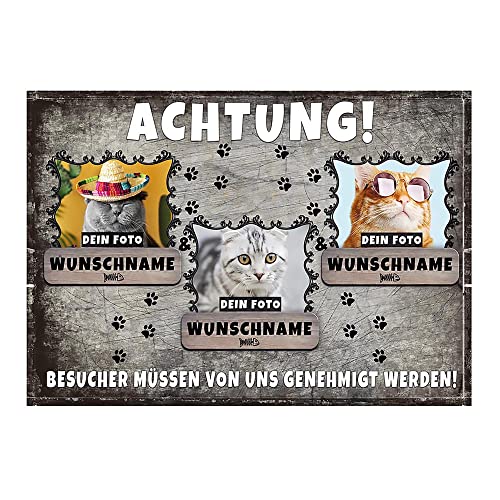 Personalisierte Fußmatte Bedrucken mit Wunschfoto und Wunschname der Katzen - Geschenkidee für Katzenbesitzer - für DREI Katzen, 75 x 50 cm von PR Print Royal
