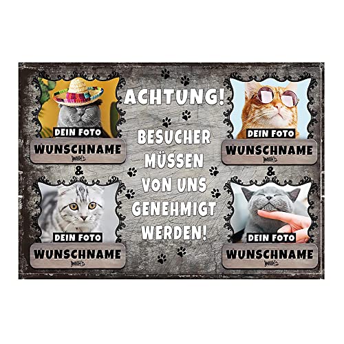 Personalisierte Fußmatte Bedrucken mit Wunschfoto und Wunschname der Katzen - Geschenkidee für Katzenbesitzer - für Vier Katzen, 60 x 40 cm von PR Print Royal