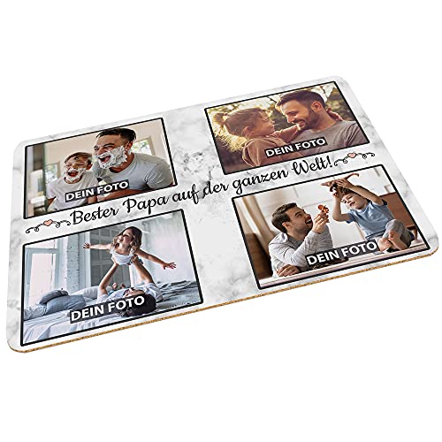 Platzset selbst gestalten mit 4 Fotos - Tischset Bester Papa der Welt - Platzdeckchen, Geschenk für Papa Geburtstag, Weihnachten - rutschfeste & abwischbare Unterlage Kork, 40x30 cm I Personalisiert von PR Print Royal