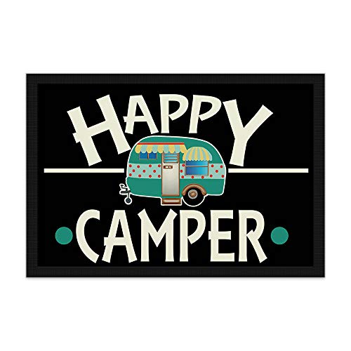 Print Royal Camping Fußmatte mit lustigem Spruch - Happy Camper - Geschenkidee/Camping Zubehör/Campingmatte/Vorzeltteppich - 60 x 40 cm von PR Print Royal