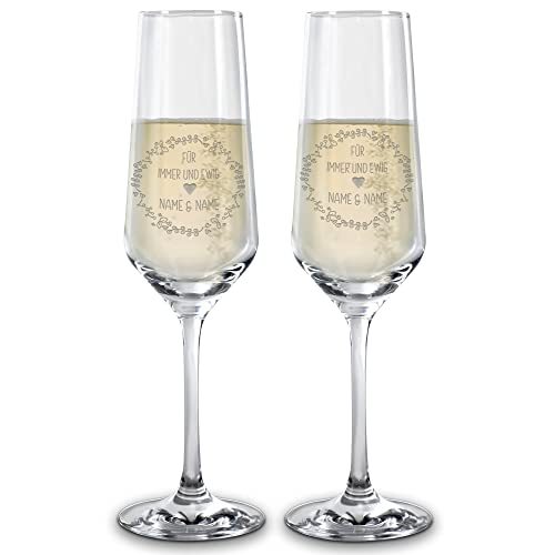 Sektglas mit Gravur 2er-Set - mit Namen selbst gestalten - Personalisiertes Geschenk, Geburtstag, Weihnachten, Valentinstag, Jahrestag, Hochzeit I Lasergravur, 200 ml - Für immer & ewig von PR Print Royal