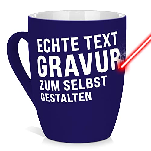 Tasse mit Gravur selbst gestalten - mit eigenem Spruch / Wunschname gravieren - Geschenk Geburtstag, Weihnachten, Freunde, Familie Keramiktasse außen gummiert - Blau, 300 ml I Lasergravur von PR Print Royal