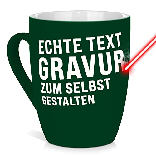 Tasse mit Gravur selbst gestalten - mit eigenem Spruch / Wunschname gravieren - Geschenk Geburtstag, Weihnachten, Freunde, Familie Keramiktasse außen gummiert - Grün, 300 ml I Lasergravur von PR Print Royal