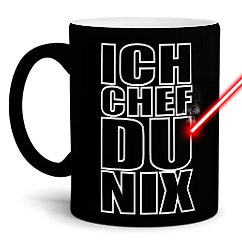 PR Print Royal Tasse mit Gravur & Spruch - Ich Chef Du Nix - Lustiges Geschenk Chef, Boss, Arbeit, Chef-Tasse, Geburtstag - Keramik gravieren, Schwarz matt, 300 ml von PR Print Royal