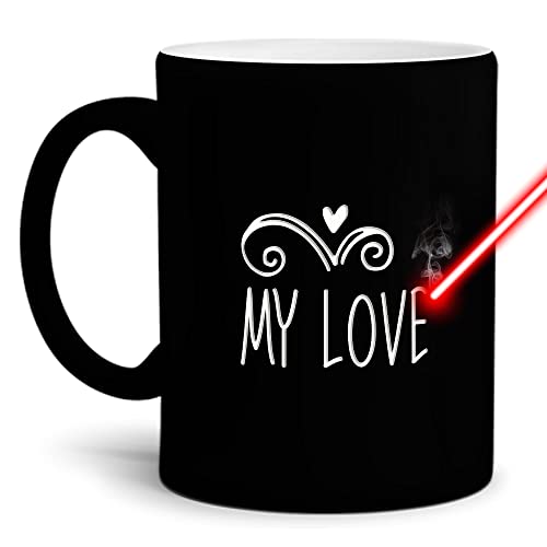 Tasse mit Gravur & Spruch - My Love - Geschenk für Paare, Valentinstag, Liebe, Geburtstag, Weihnachten - Keramik gravieren, Schwarz matt, 300 ml von PR Print Royal