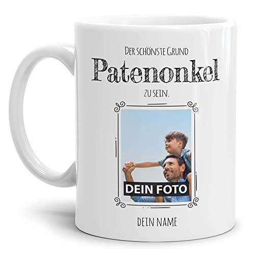 Tasse mit Spruch - Der schönste Grund Patenonkel zu sein - Personalisierbare Keramiktasse mit Namen und Foto - Geschenk Patenonkel - Weiß, 300 ml von PR Print Royal
