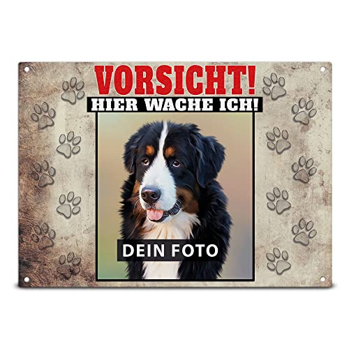 PR Print Royal Wetterfestes Vorsicht Hund Schild mit Foto - Vorsicht! Hier wache ich - Hundeschild selbst gestalten mit Bild, Geschenk für Hundebesitzer | Mattes Metallschild, 28x20 cm von PR Print Royal