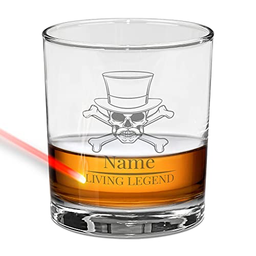 Whiskyglas mit Gravur selbst gestalten - Totenkopf Living Legend - mit Name personalisieren - Whisky Glas graviert Tumbler, Geschenk für Männer zum Geburtstag, Weihnachten | 315 ml, Gravur von PR Print Royal