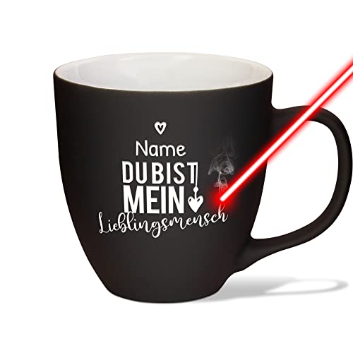 PR Print Royal XXL Jumbotasse graviert mit Name und Spruch - Lieblingsmensch - Hochwertige Porzellan-Tasse mit Gravur, Soft Touch Oberfläche matt, Geschenk für Mama | Diamond Black, 400 ml von PR Print Royal