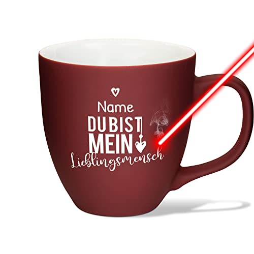 PR Print Royal XXL Jumbotasse graviert mit Name und Spruch - Lieblingsmensch - Hochwertige Porzellan-Tasse mit Gravur, Soft Touch Oberfläche matt, Geschenk für Mama | Dragon Wine-Red, 400 ml von PR Print Royal